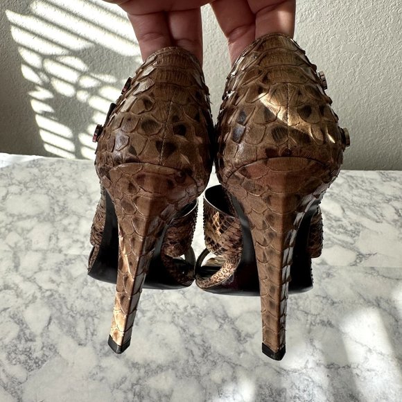 Roger Vivier Brown Snakeskin Buckle Heels - Picture 5 of 15